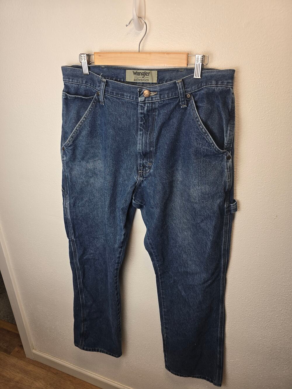 Wrangler Authentics Carpenter Jeans Mens 34x32 Blue Denim Workwear Utility